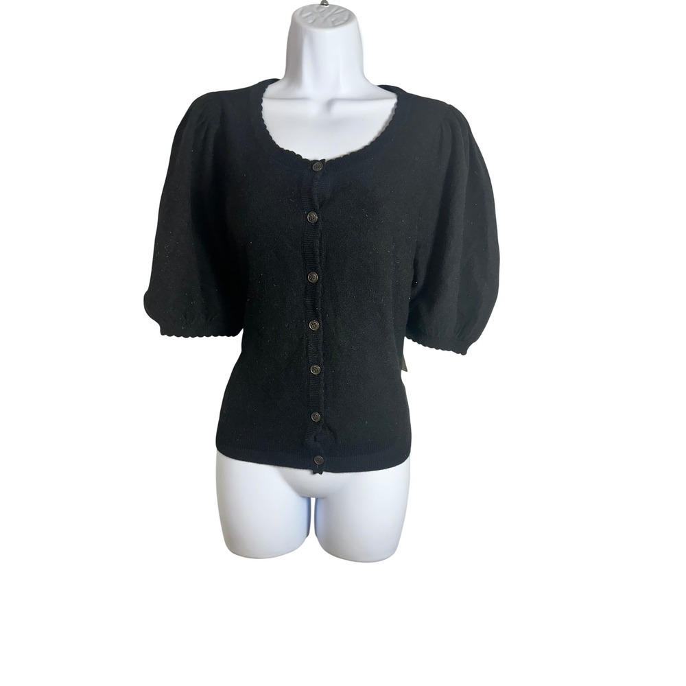 Maeve Anthropologie Black 100% Cashmere Puff Sleeve Cardigan Sweater XL NWT